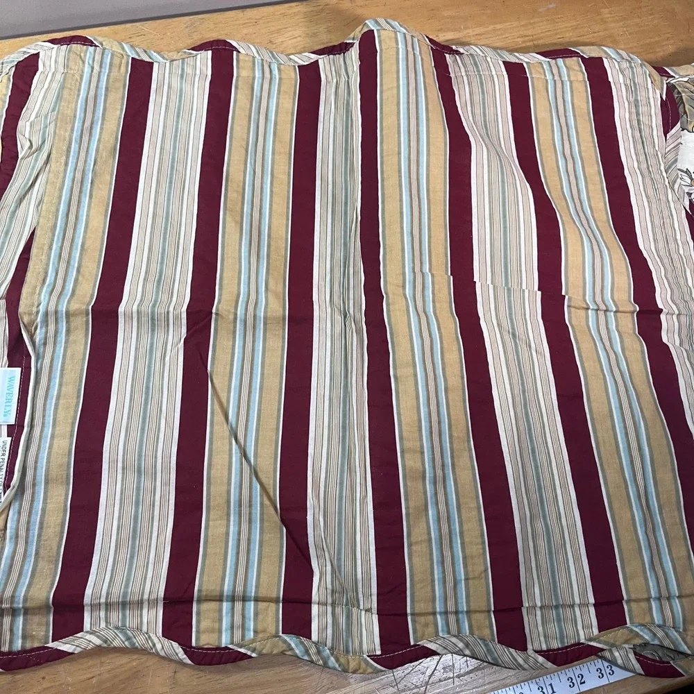 Waverly Charleston Chirp Quilt Set Full/Queen Cream Burgundy Floral Bird Rev